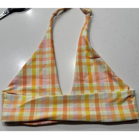Skatie Swim Bikini Top Women’s Size Medium Plaid Print Halter Retro Preppy - Picture 3 of 4